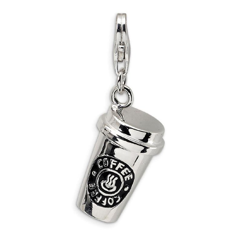 TEAMER Trendy Rhodium Plated 3D Coffee Cup Floating Lobster Clasp Charm Jewelry for Coffee Lovers - Image 1